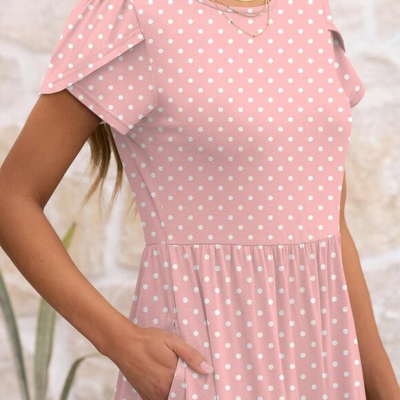 Women's Summer Short Sleeve A-Line Midi Dresses Casual Floral T-Shirt Dresses Fl - Picture 4 of 6